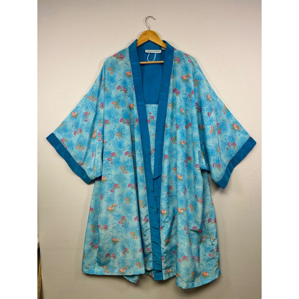 Grannycore‎ Contessa Di Roma Women 3X Blue Floral Robe and Nightgown Set Vintage